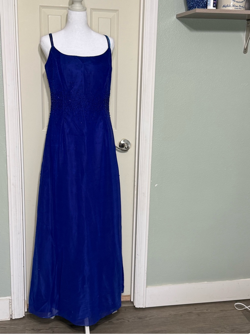 Vintage Betsy & Adam Women’s Blue Evening Dress with Beading